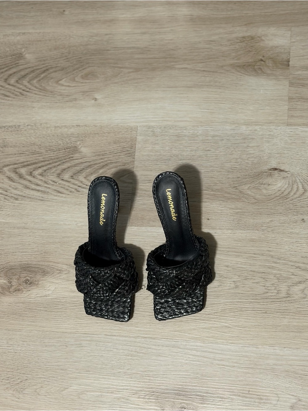 Lemonade Black Braided Square-Toe Slide Mules